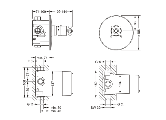 Термостат для душа скрытого монтажа ¾" JOERGER Albano 611.40.560.000 - Вид №1