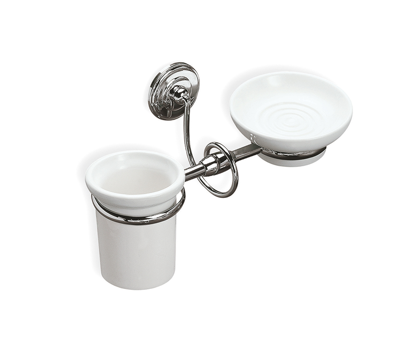 I14(25-BI) Stil Haus Idra, настенные керамические стакан + мыльница, цвет бронза - белая керамика 