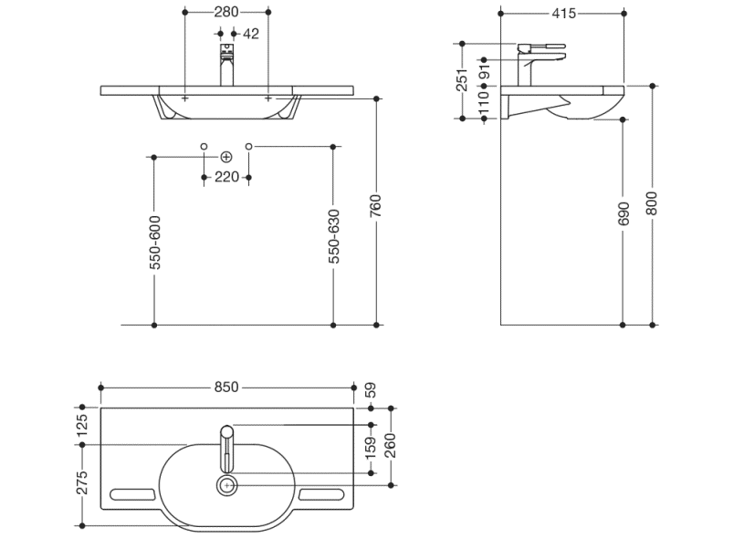 950.19.008 Комплект умывальника и смесителя HEWI Waschtische  - Вид №1