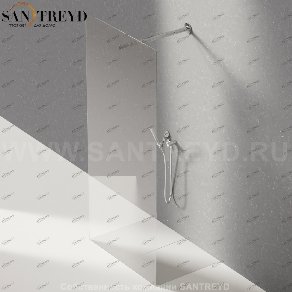 Душевое ограждение FLAT D подрезаемое, стеклянная экстрапрозрачная перегородка с держателем и встроенным душем. Размеры: глубина от 70 до 100, длина от 100 до 140 см Agape DA70100100140LE