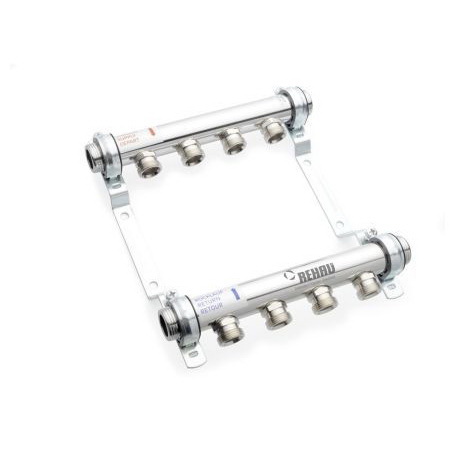 Коллекторная группа из нержавеющей стали с воздухоотводчиком REHAU 1"х3/4" 6 вых HLV 110208