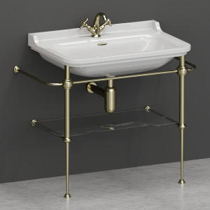 9197K2 Напольная структура из металла для умывальника 80 в комплекте с полочкой из стекла, цвет Золотистый Kerasan Waldorf Италия