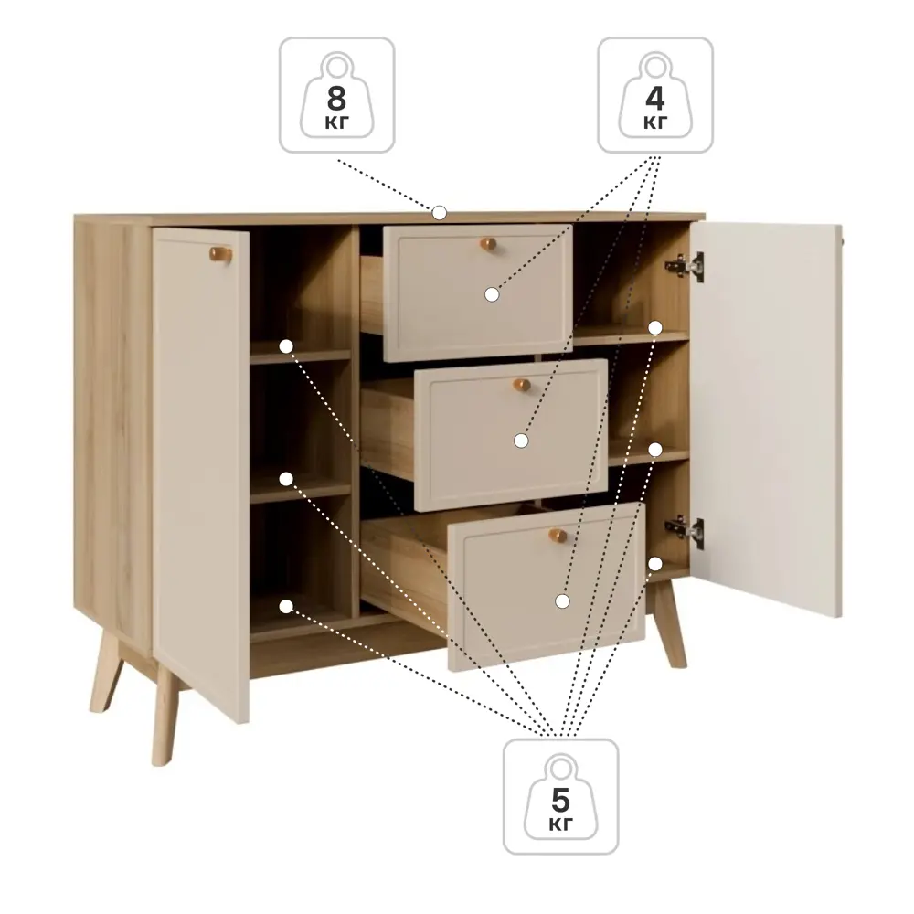 Комод KONSENSA Амьен 3 ящика 120x94x41.7 см ЛДСП цвет бежевый Лион STLM-2106596 - Вид №4