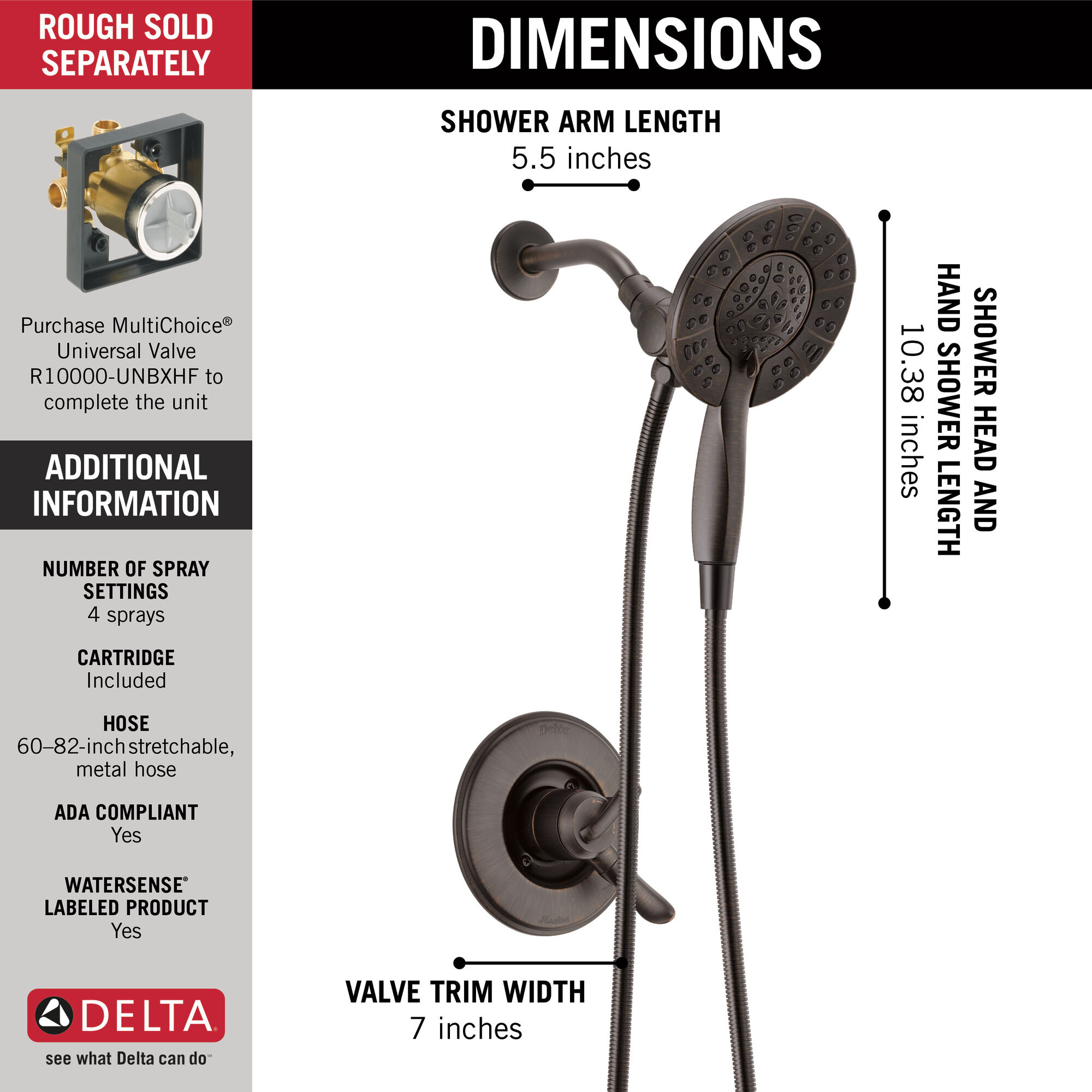 T17294-RB-I Облицовка для душа Monitor® серии 17 с In2ition® Delta Faucet Linden Венецианская бронза  - Вид №6