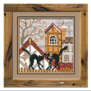 0613 Набор для вышивания Город и кошки. Осень. 13 х 13 см RIOLIS Сотвори Сама