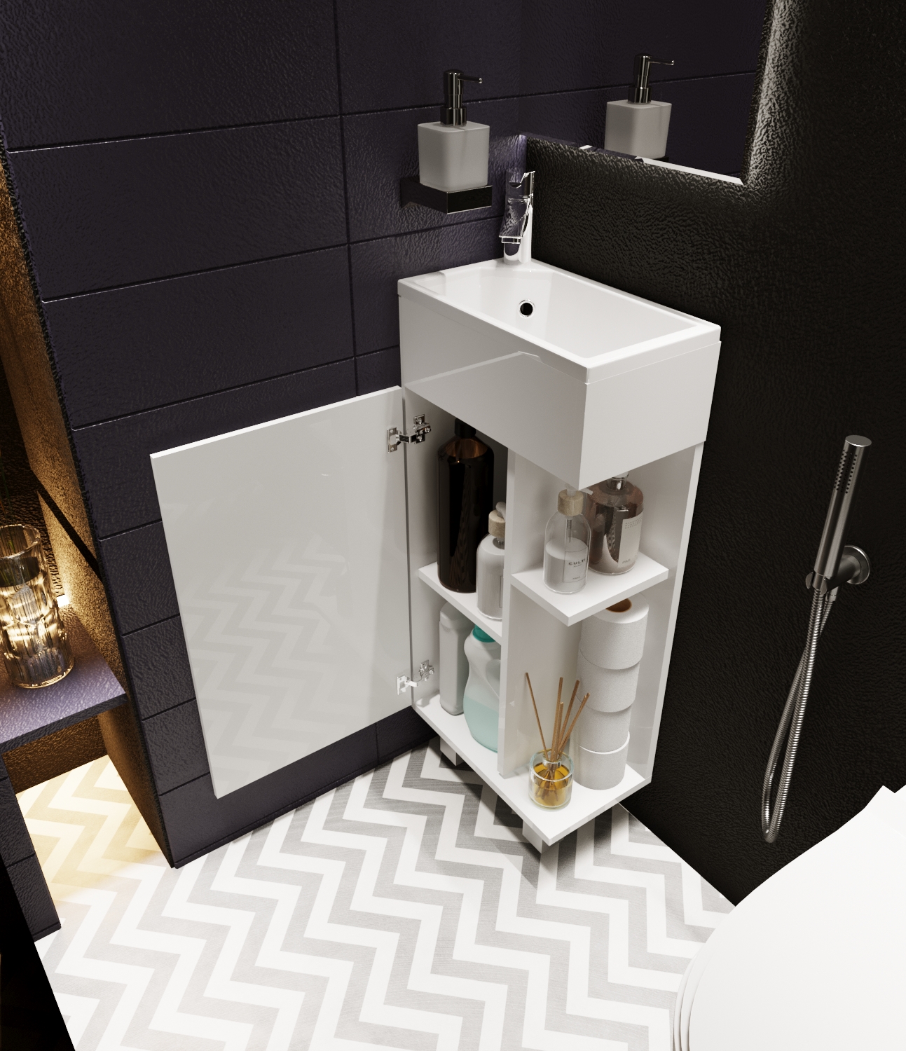 У85929 Тумба с раковиной Laura 40Н 1д. Белый глянец 1 Marka Laura - Вид №1