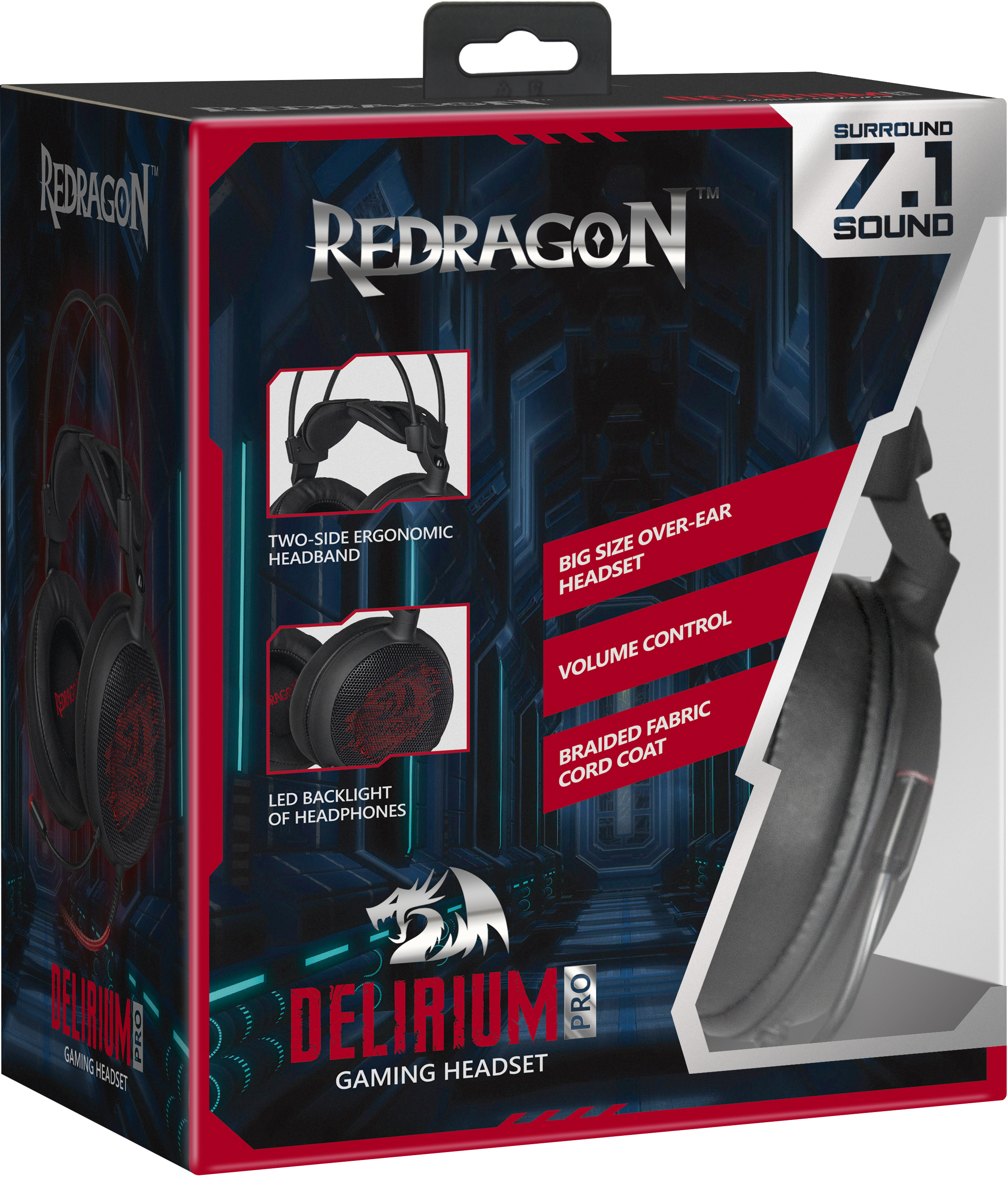 64214 игровая гарнитура delirium pro объемный звук 7.1, провод 2 м Redragon Santreyd  - Вид №5