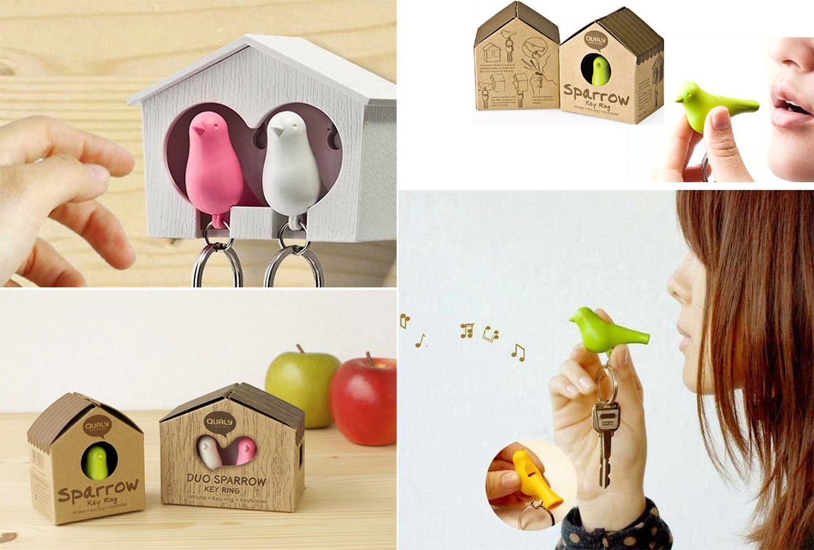 QL10124-BN-PK Держатель для ключей двойной sparrow коричневый-белый-розовый Qualy  - Вид №1