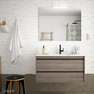 84952 SALGAR Комплект мебели для ванной ATTILA 1000 ETERNITY OAK + Раковина + Зеркало + Свет Робл Вечность