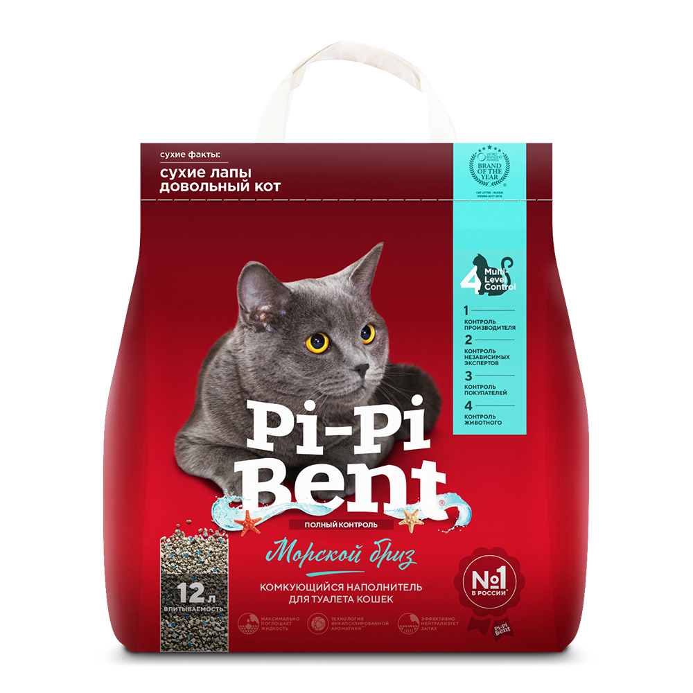 ПР0058647 Наполнитель для кошачьего туалета Морской бриз комкующийся крафт-пакет 12л PI-PI BENT 