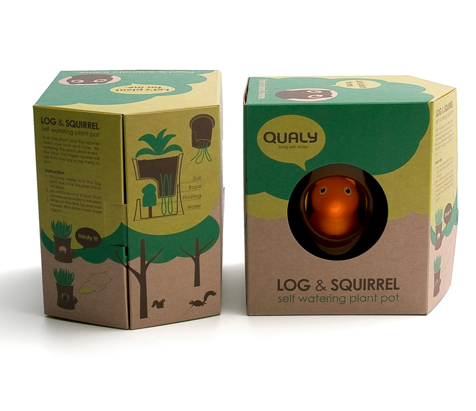 QL10075-WH-PK Горшок самополивающийся log&squirrel белый-розовый Qualy  - Вид №5