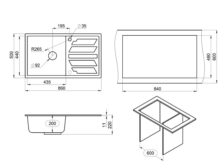 8601, ПЕСОК, кухонная мойка, кварц GRANULA 8601-ST254 - Вид №3