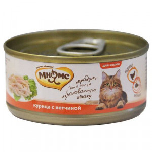 ПР0030892 Корм для кошек Курица с ветчиной в нежном желе конс. 70г МНЯМС