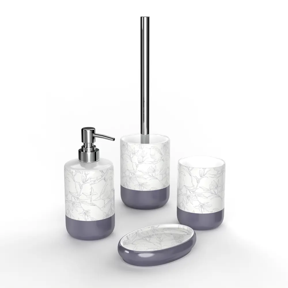 Стакан для зубных щеток Lemer Bird керамика цвет бело-фиолетовый STLM-2008111 - Вид №1