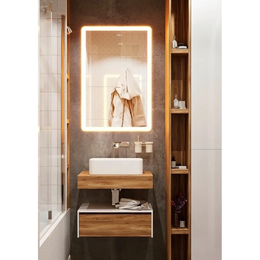 Зеркало для ванной Omega Glass Тип 4 SD654 с подсветкой 80x60 см прямоугольное STLM-2150610