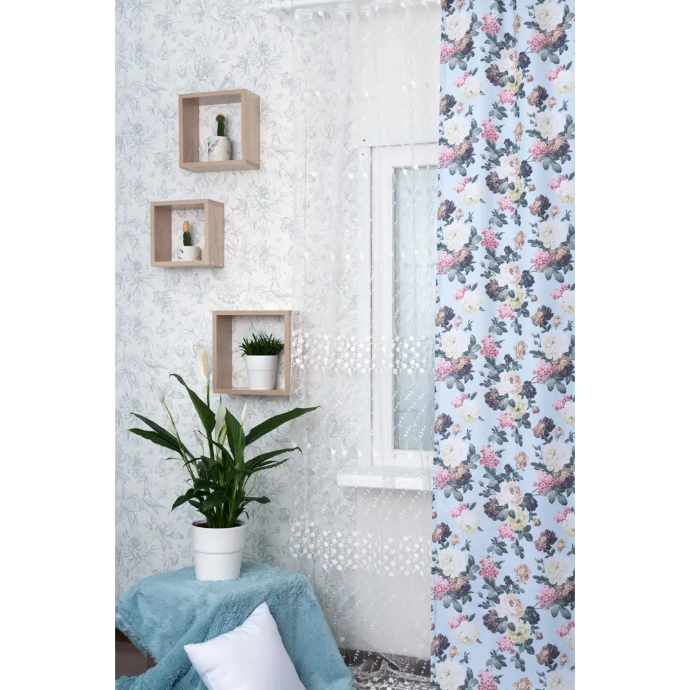 Тюль на ленте «Цветы» с вышивкой 250х260 см цвет экрю GARDEN STLM-2064655 - Вид №3