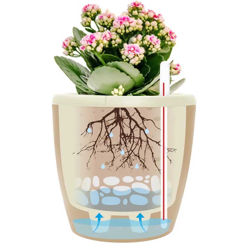 Горшок цветочный с автополивом Ingreen ø16 h18.6 см v2 л пластик бежевый Munchen STLM-2039834 - Вид №7
