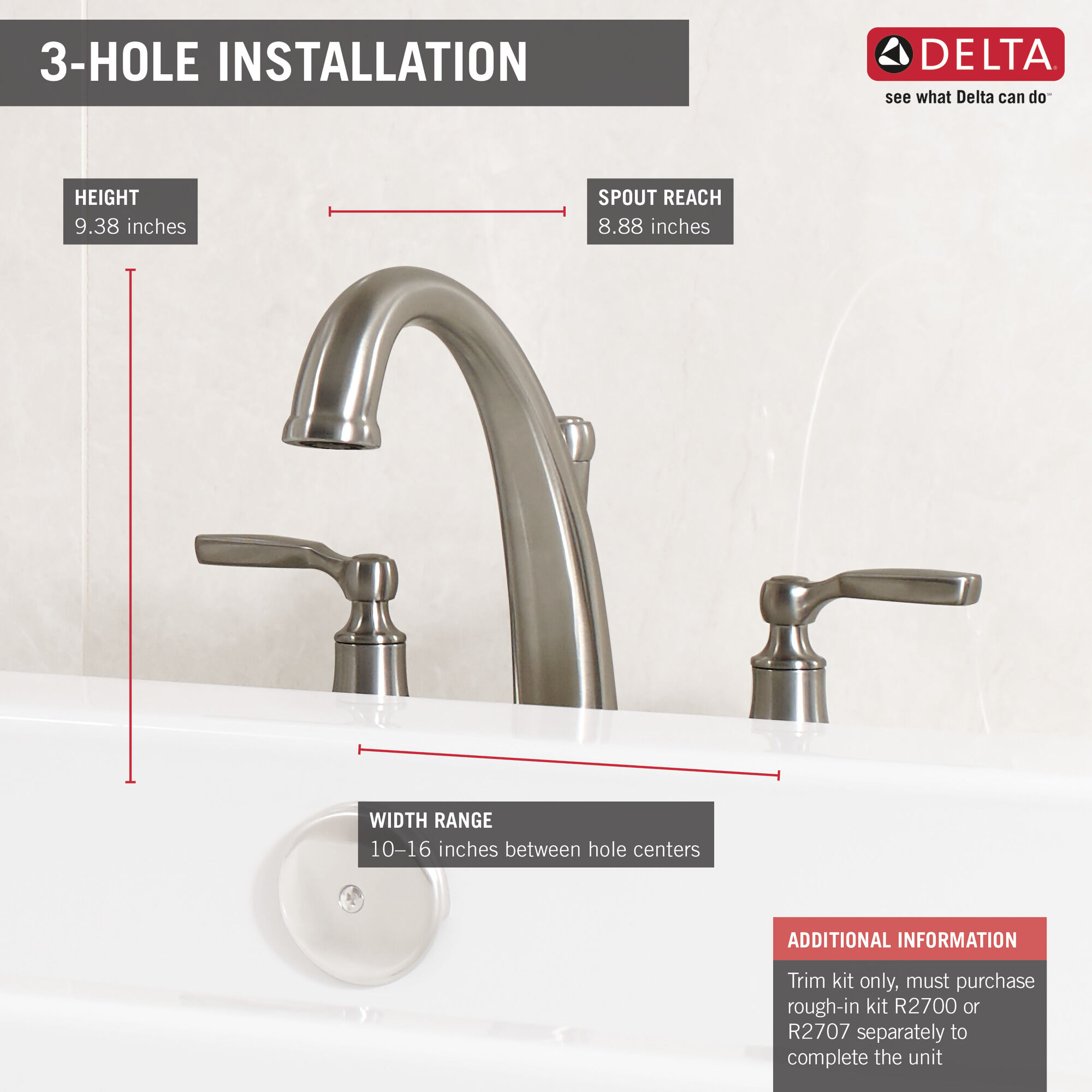 T2732-SS Римская ванна Delta Faucet Woodhurst Нержавеющая сталь  - Вид №1