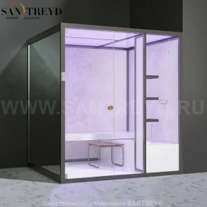 Effegibi BODYLOVE H BL30010003 Хаммам. Установка: в правый угол. Мощность: 7 кВт макс. Размеры: длина 200 см, ширина 176 см. Отделка: светлый керамогранит и зеркало.