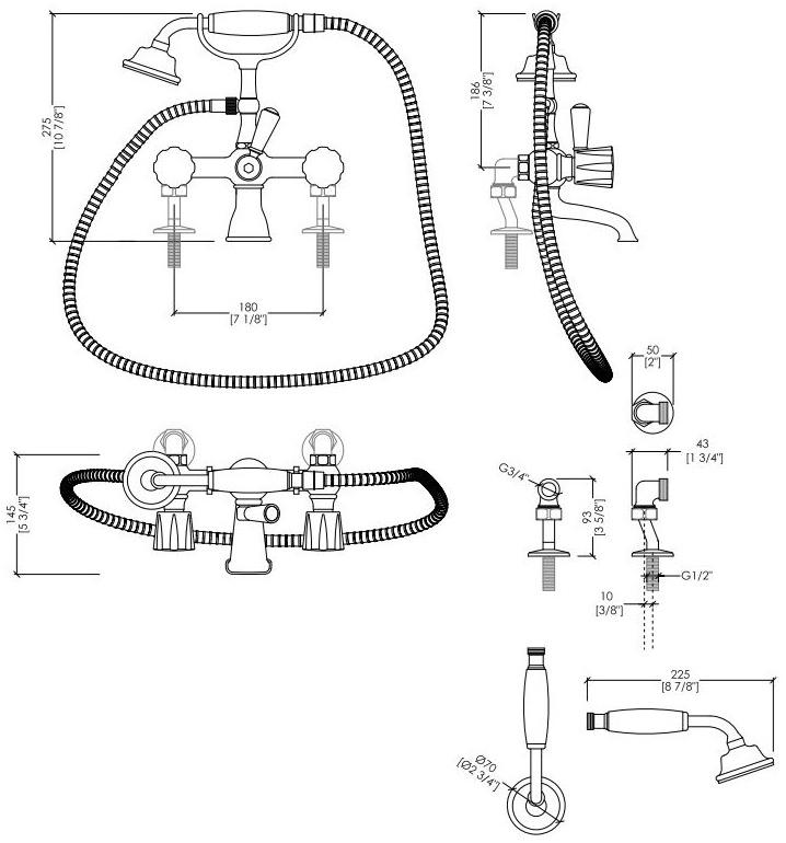Devon&Devon Комплект для ванны на 2 отверстия Morris Ddmr333bcr - Вид №1