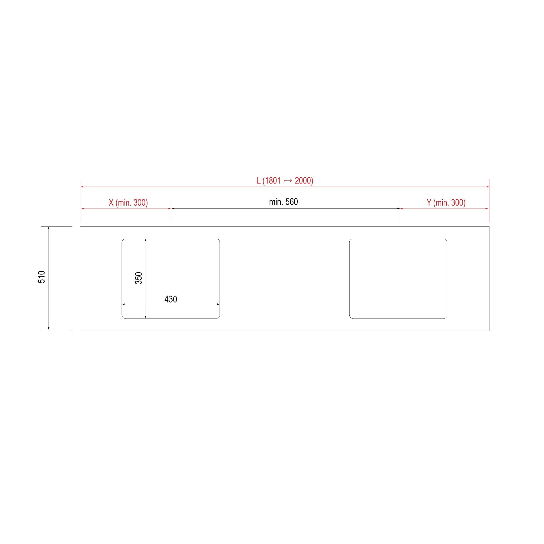 26215 SALGAR Столешница COMPAKT 46 от 1801 до 2000 мм, с 2-мя полувставными чашами ДУБ АФРИКА  - Вид №1
