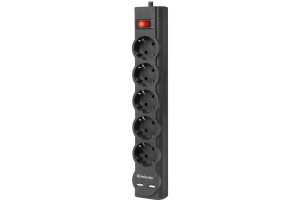 16125419 Сетевой фильтр DFS 755 5,0 м, 5 розеток, 2xUSB, 2.1A 99755 Defender