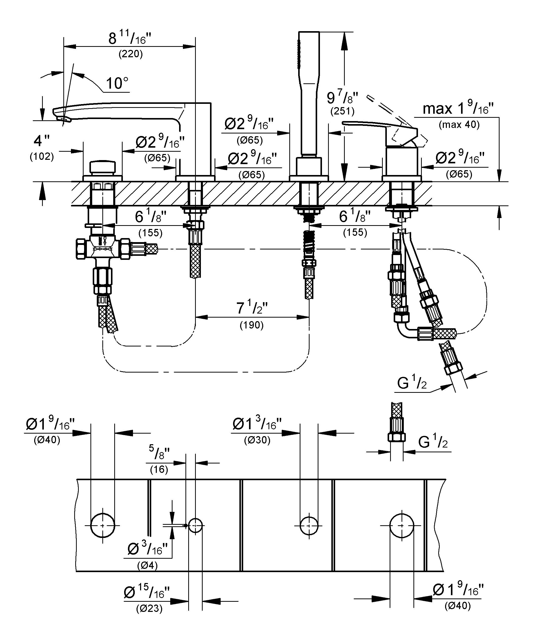 23048003 Смеситель для ванны на 4 отверстия Grohe хром Eurostyle - Вид №1