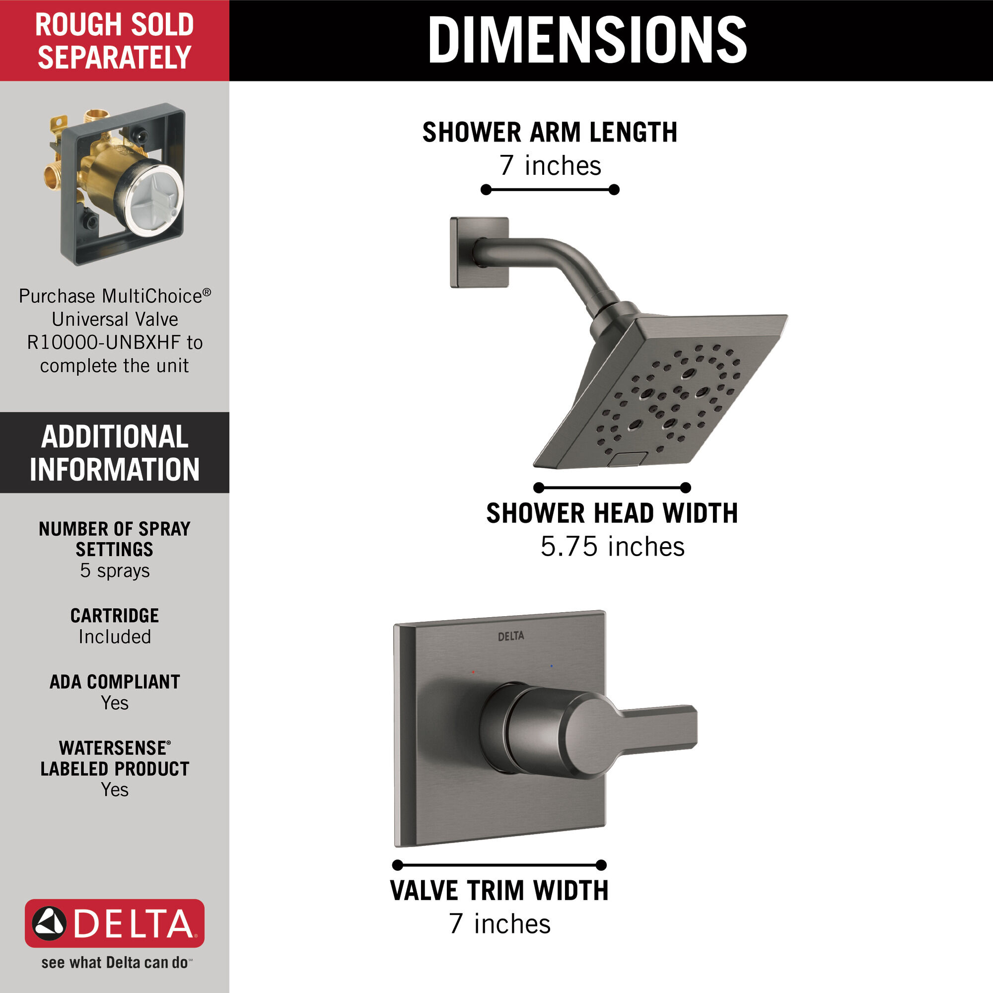 T14299-KS Накладка для душа Monitor® 14 серии H2Okinetic® Delta Faucet Pivotal Черный нержавеющий  - Вид №2