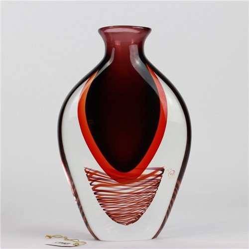 1696 ORIGINALMURANOGLASS Красная ваза Маго - соммерсо - муранское стекло 18 см  - Вид №1