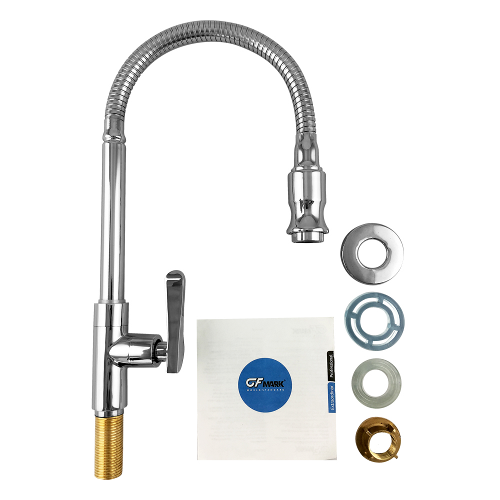 GFmark - Кран на одну воду м/к, гибкий излив, корпус 100% ЛАТУНЬ, код: 8601  - Вид №4