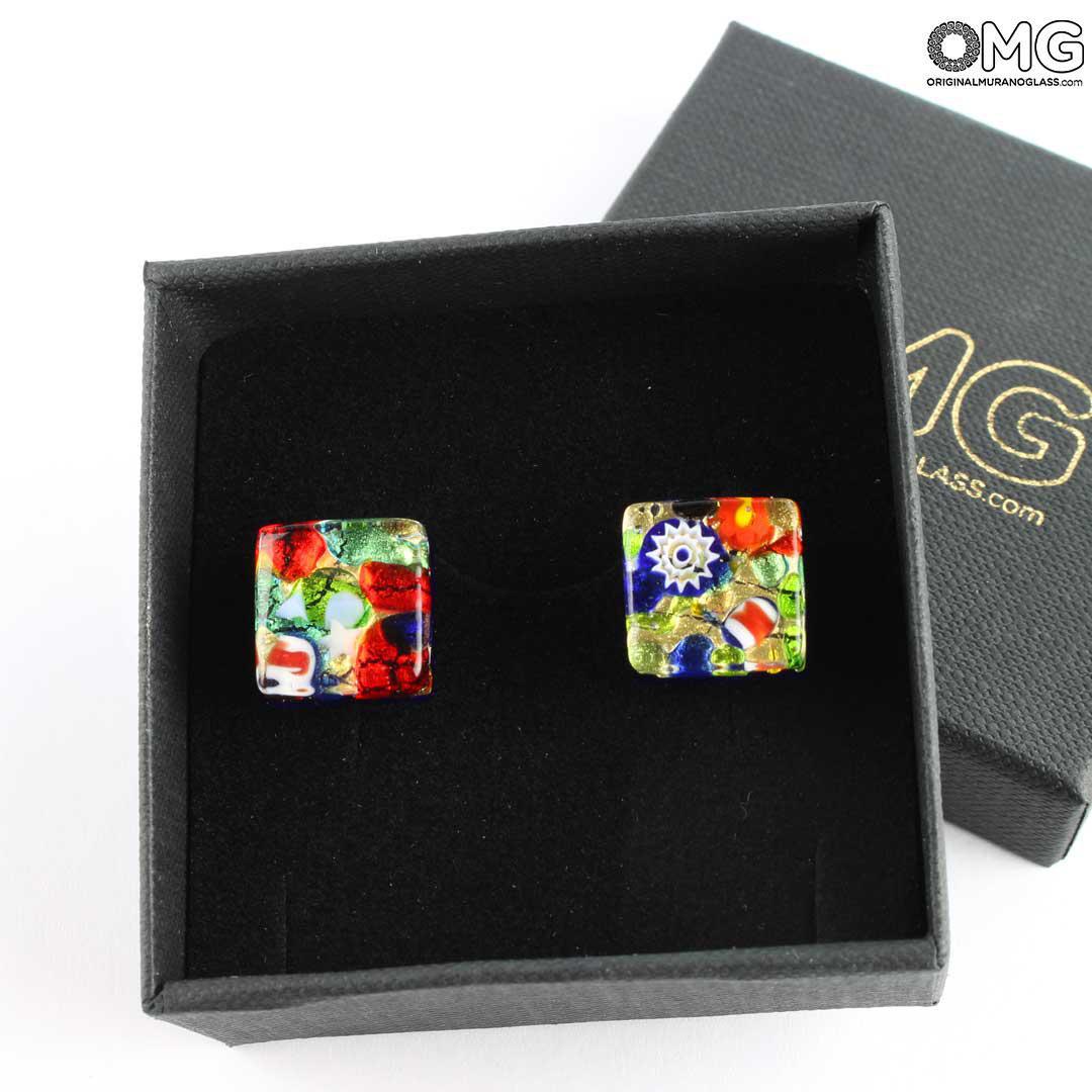 3705 ORIGINALMURANOGLASS Квадратные Запонки Карнавальные Фантазии - муранское стекло OMG 1 см  - Вид №1
