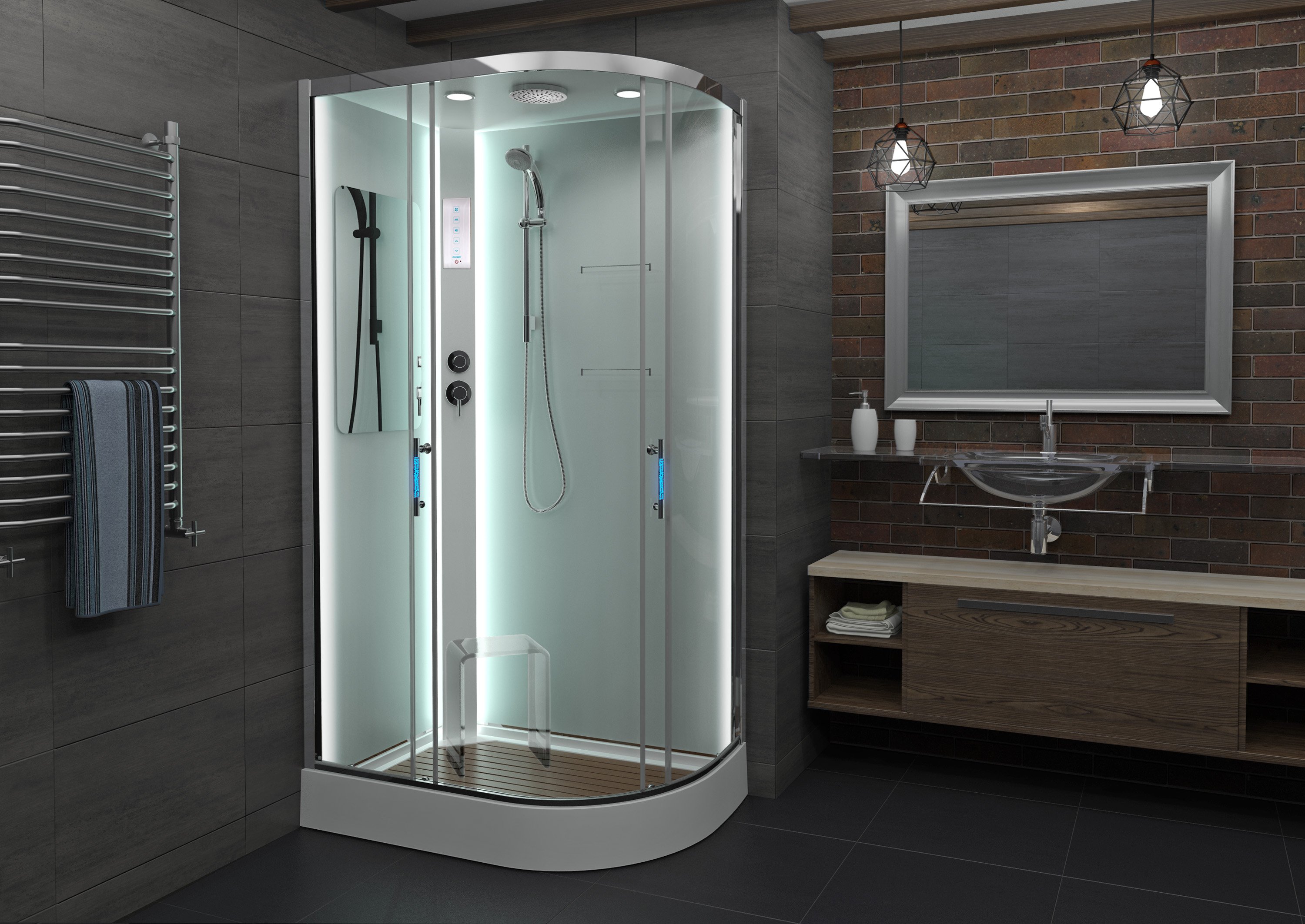 L 801 с гидромассажем BLACK Душевая кабина DETO Серия L А102 L LED - Вид №17