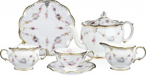 10676168 Royal Crown Derby Сервиз чайный Royal Crown Derby Роял Антуанетта на 6 персон 21 предмет, фарфор Фарфор костяной