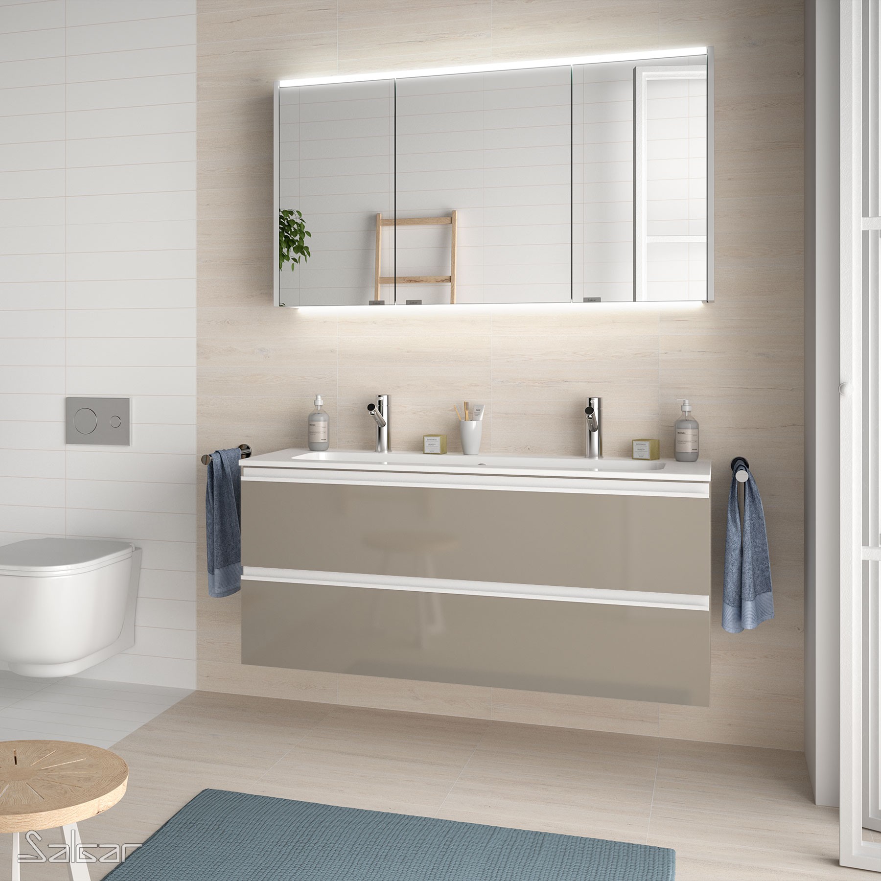 26642 SALGAR Мебель для умывальника SPIRIT 1200 2 металлических ящика GLOSS TAUPE 1194 x 540 x 450 мм Глянцево-серо-коричневый