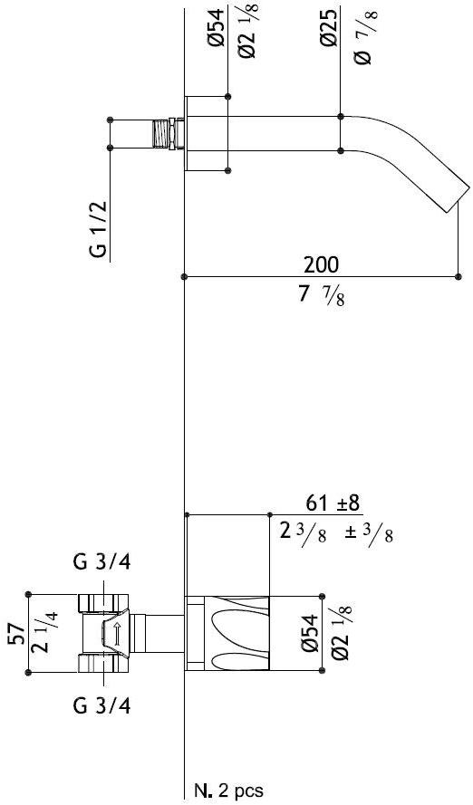 MGS Смеситель для умывальника из нержавеющей стали настенный с раздельными розетками Penta sun-id-1375428 - Вид №2