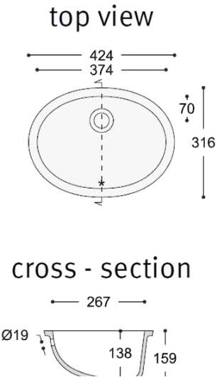 810, 815, 820 Подвесная раковина настенная овальная Corian® Design  белая  - Вид №6