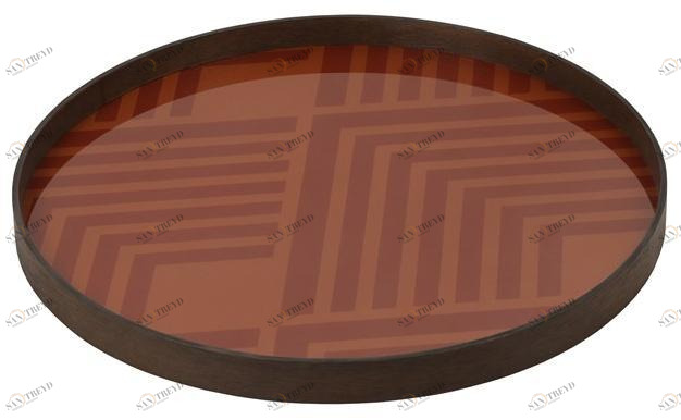 Ethnicraft Круглый поднос из дерева и стекла Urban geometry 20935