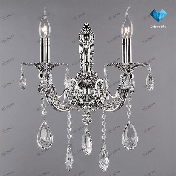 Бра хрустальное на 2 лампы хром Bogates 405/2 BOGATES СВЕЧА 00-3931043 Прозрачный;хром 