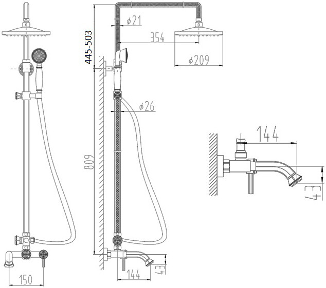Душевая стойка ZorG Antic A 201DS-SL, серебро - Вид №2