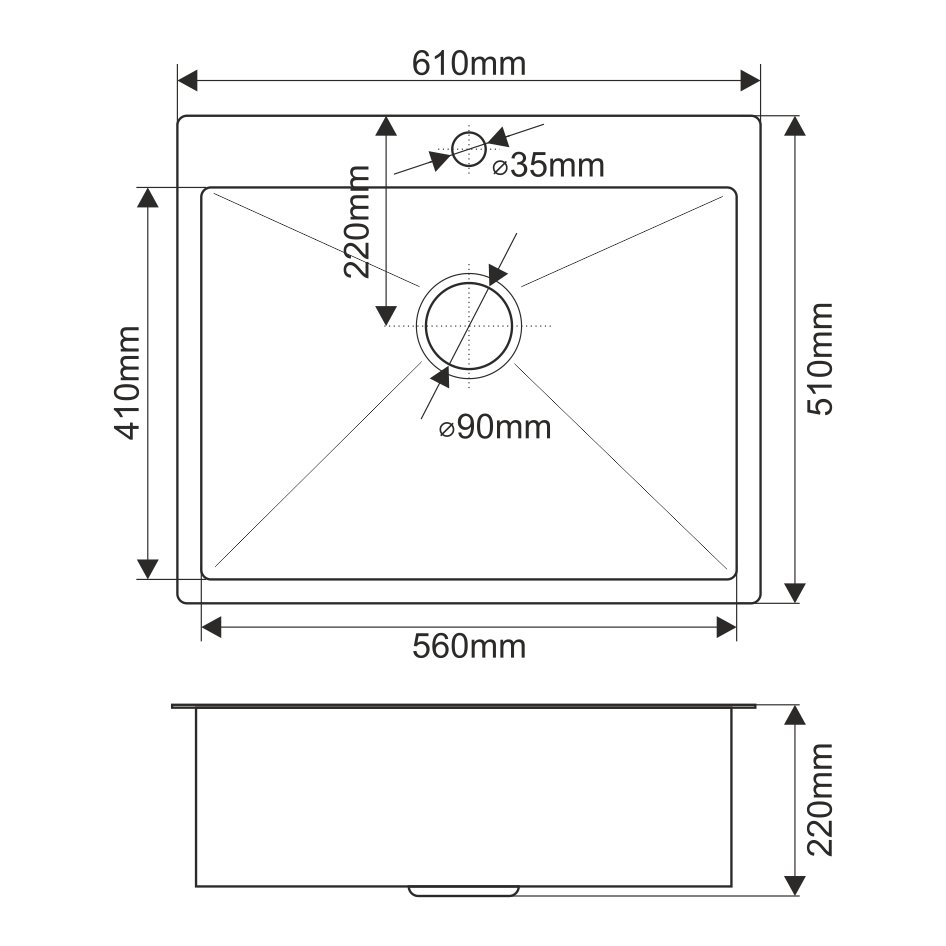 Мойка H6151/2 MELANA ProfLine 3,0/200 САТИН врезная прямоугольная без коландера H6151/2 H6151/2 сатин - Вид №1