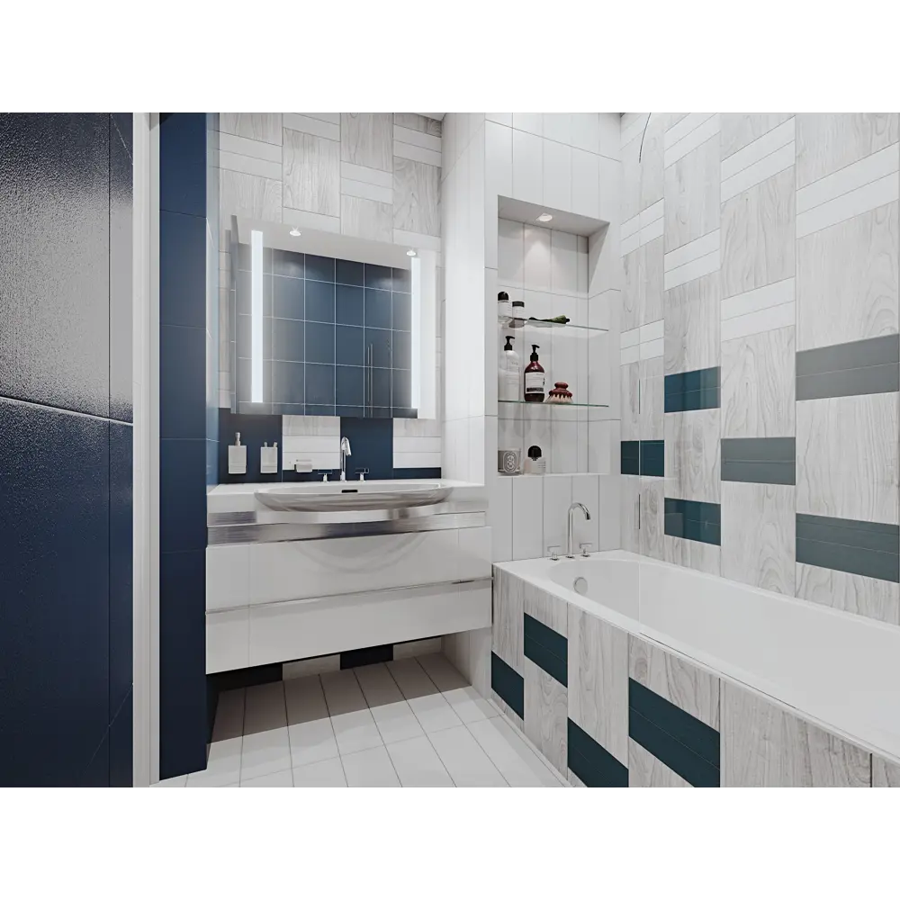 Плитка настенная Tone 35x25 см 1.4 м2 цвет синий матовый BELANI STLM-2173599 - Вид №3