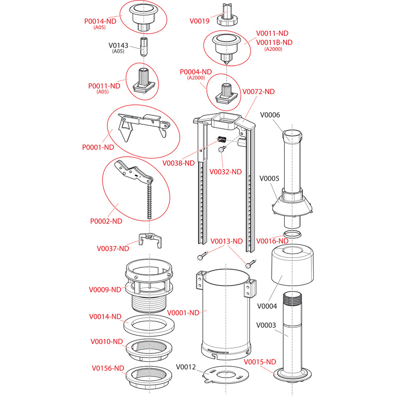 Сливной механизм с удлиненной СТОП кнопкой ALCAPLAST A05 - Вид №1