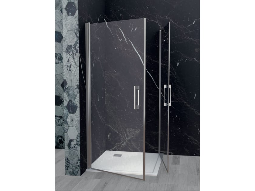 Угловая душевая кабина из хрусталя с распашной дверью Metidea платина ARCH-00151122