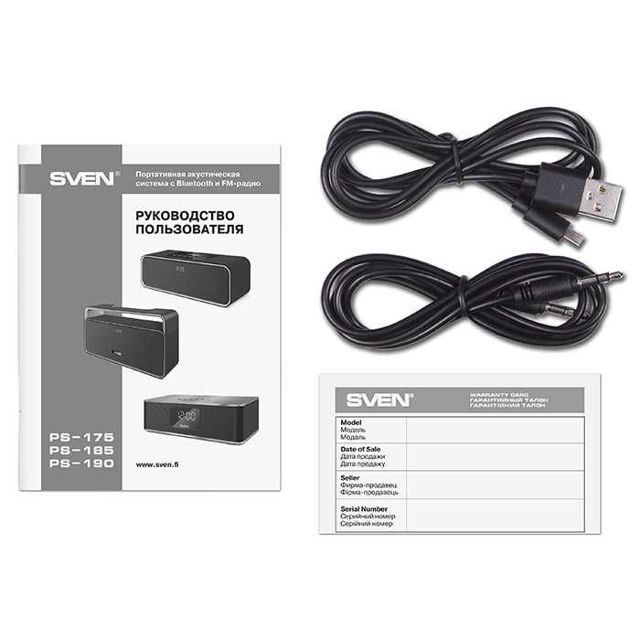 SV-015893 ps-185, черный, акустическая система 2.0, мощность 2x5 вт (rms), bluetooth, fm, usb, microsd, led-дисплей, часы, будильник, ручка для переноски, встроенный аккумулятор) Sven Santreyd  - Вид №6