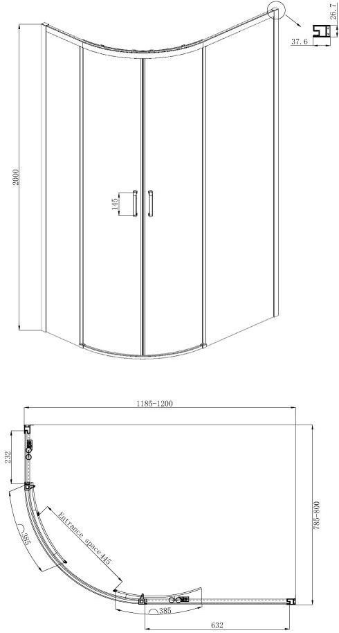 Душевое ограждение Ambassador Queen 11011103R (1200x800x2000), 2 места - Вид №8