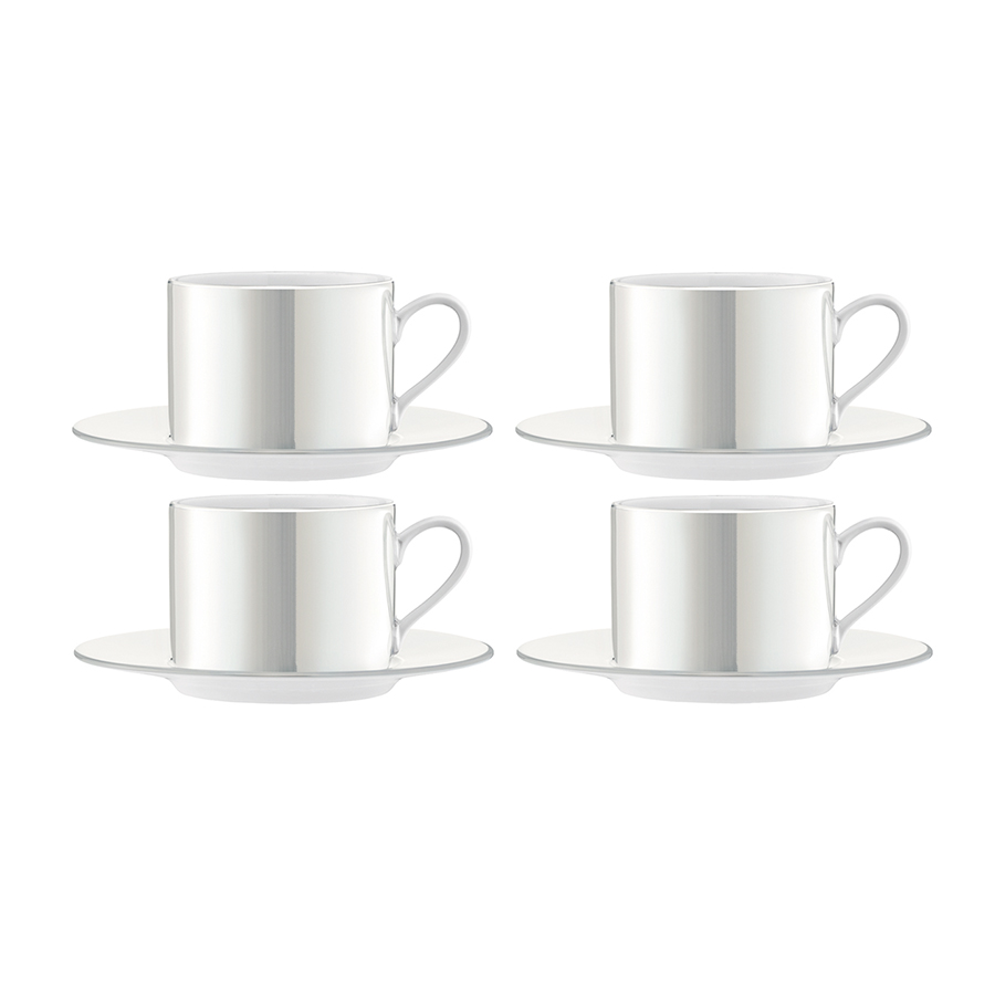 P034-11-363 Набор из 4 чашек с блюдцем pearl 250 мл белый перламутр LSA International 