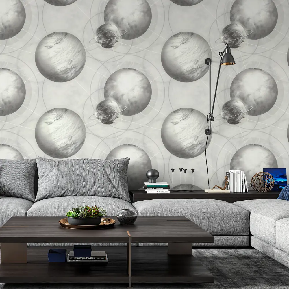 Обои Palitra Home Planets серые флизелиновые с космическим принтом 86582100 STLM-0070313 - Вид №3