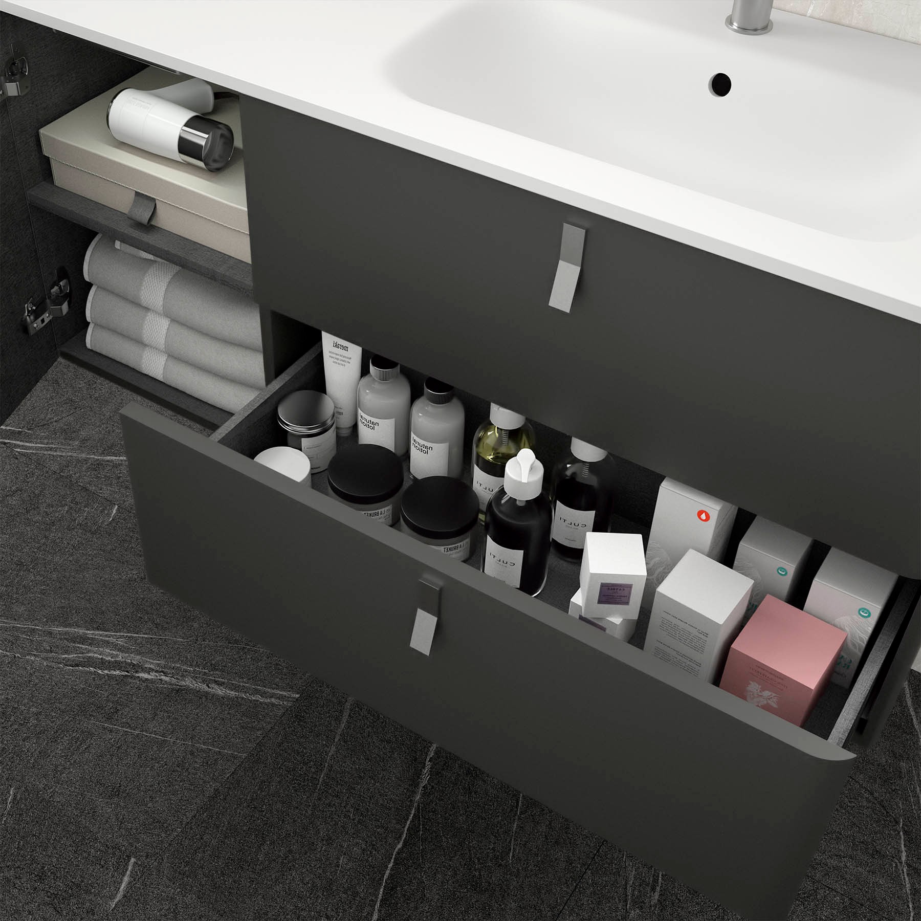 24647 SALGAR Мебель для умывальника UNIIQ 900 левая MATT ANTHRACITE 897 x 540 x 450 мм Матовый антрацит  - Вид №4