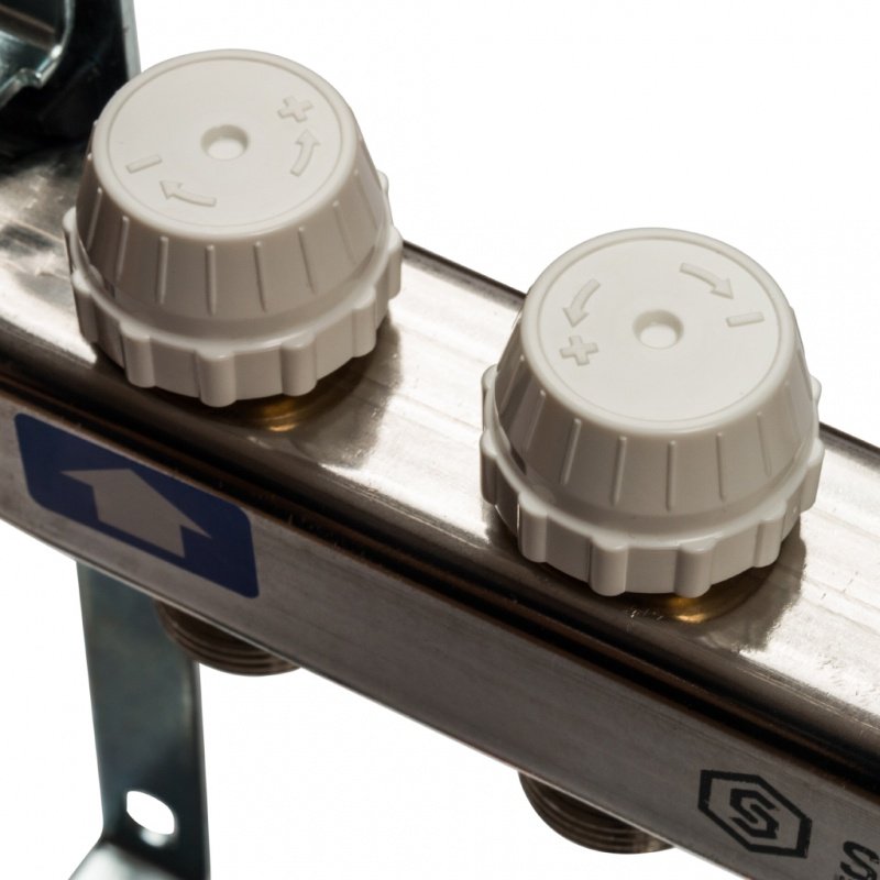 Распределительный коллектор из нерж. стали STOUT в сборе 3/4" х 1/4" х 3 выхода без расходомеров SMS0912000003 - Вид №2