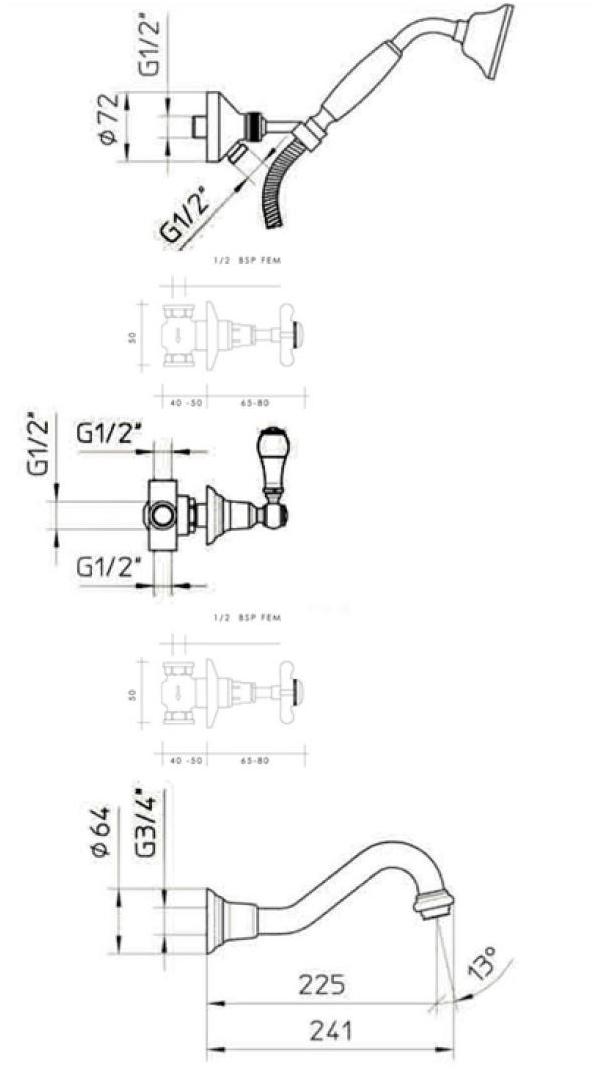 Gentry Home Настенный комплект для ванны с ручным душем Mayfair sun-id-1391445 - Вид №2